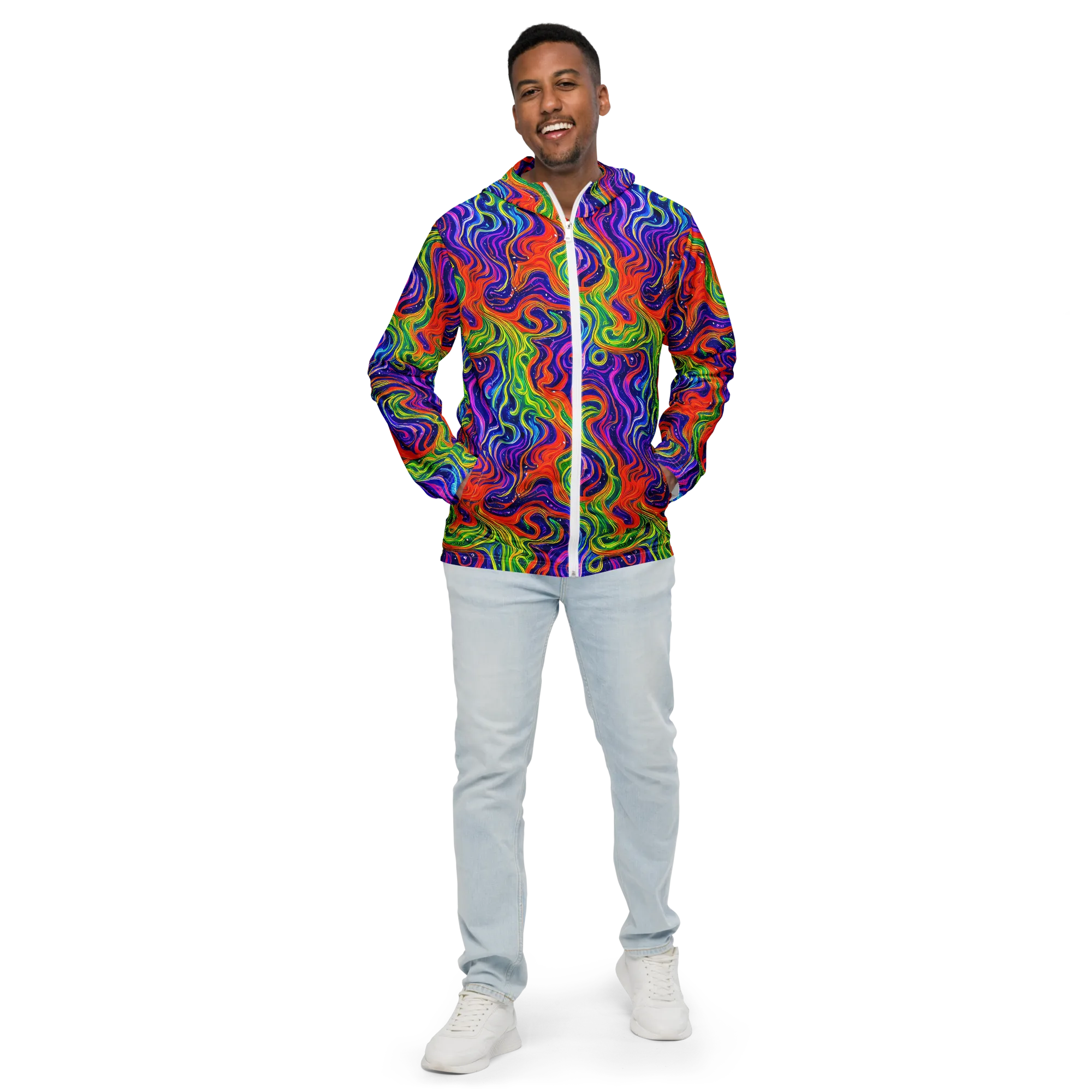 Kaleidoscope Tide on Men's Windbreaker — Front