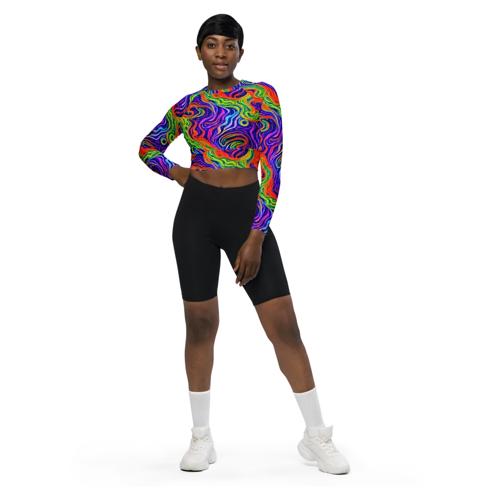 Kaleidoscope Tide on Long Sleeve Crop Top — Front