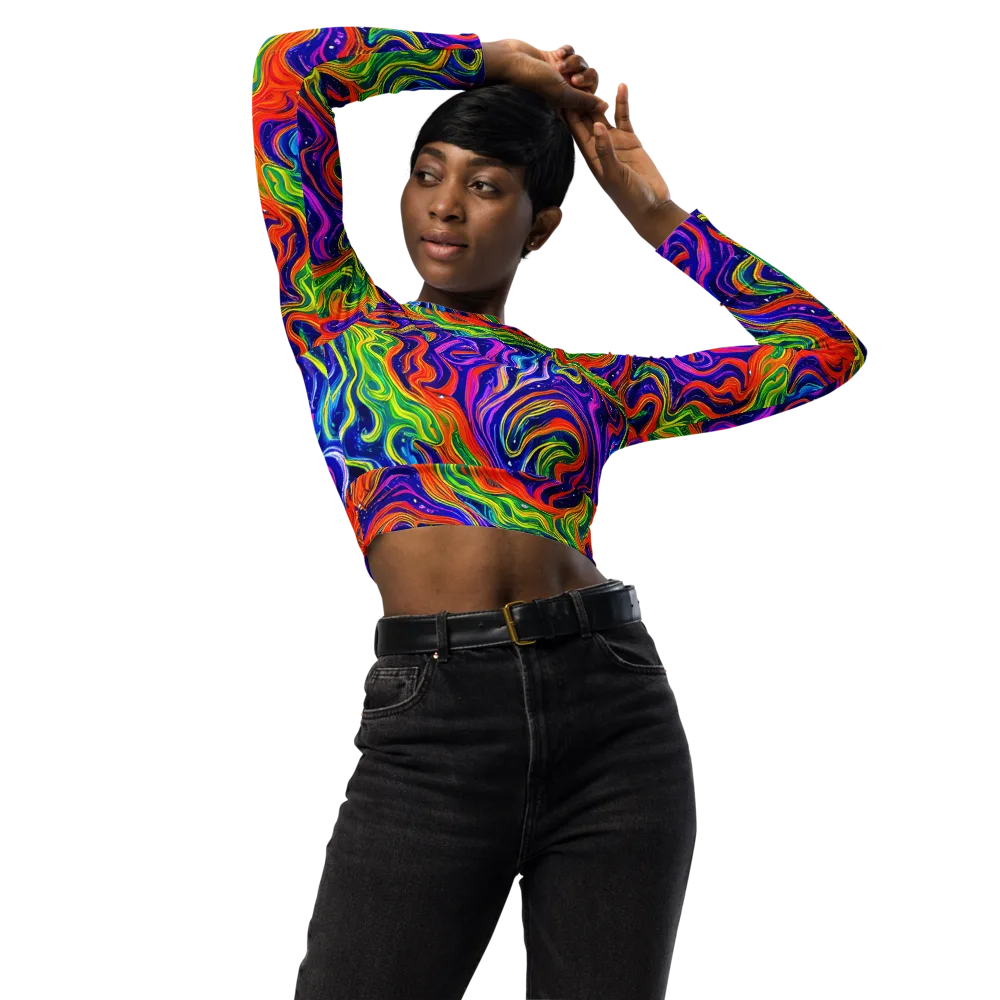 Kaleidoscope Tide on Long Sleeve Crop Top — Front