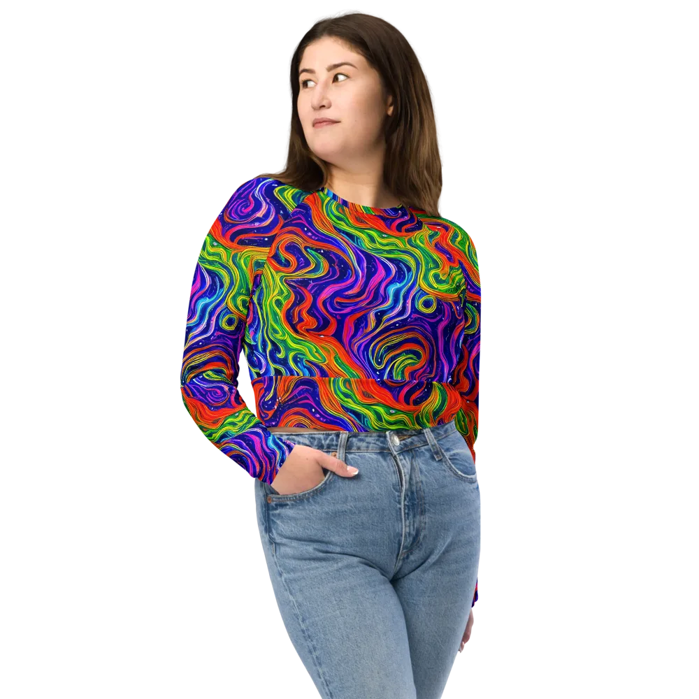 Kaleidoscope Tide on Long Sleeve Crop Top — Front