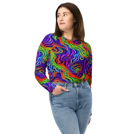 Kaleidoscope Tide on a Long Sleeve Crop Top