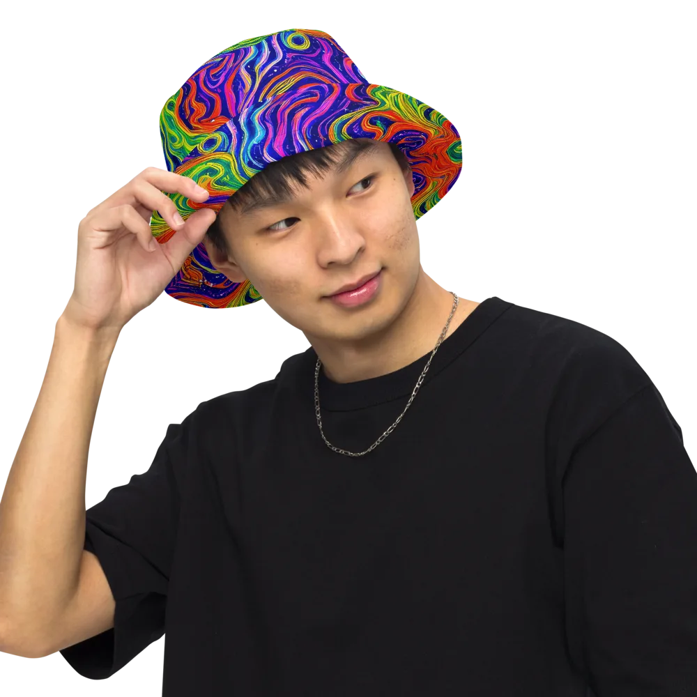 Kaleidoscope Tide on Reversible Bucket Hat — Front Inside