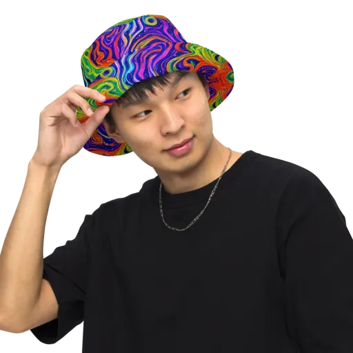 Kaleidoscope Tide on a Reversible Bucket Hat