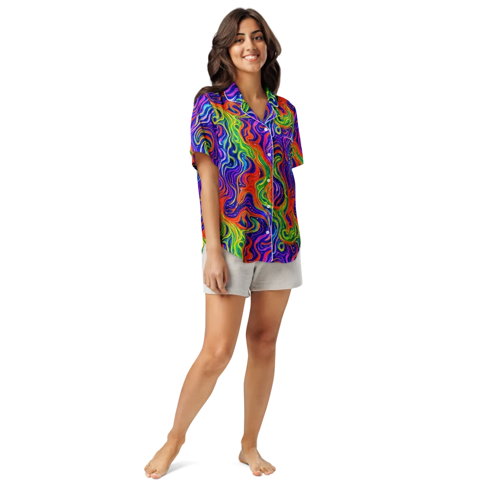 Kaleidoscope Tide on Women's Short Sleeve Pajama Top — Front