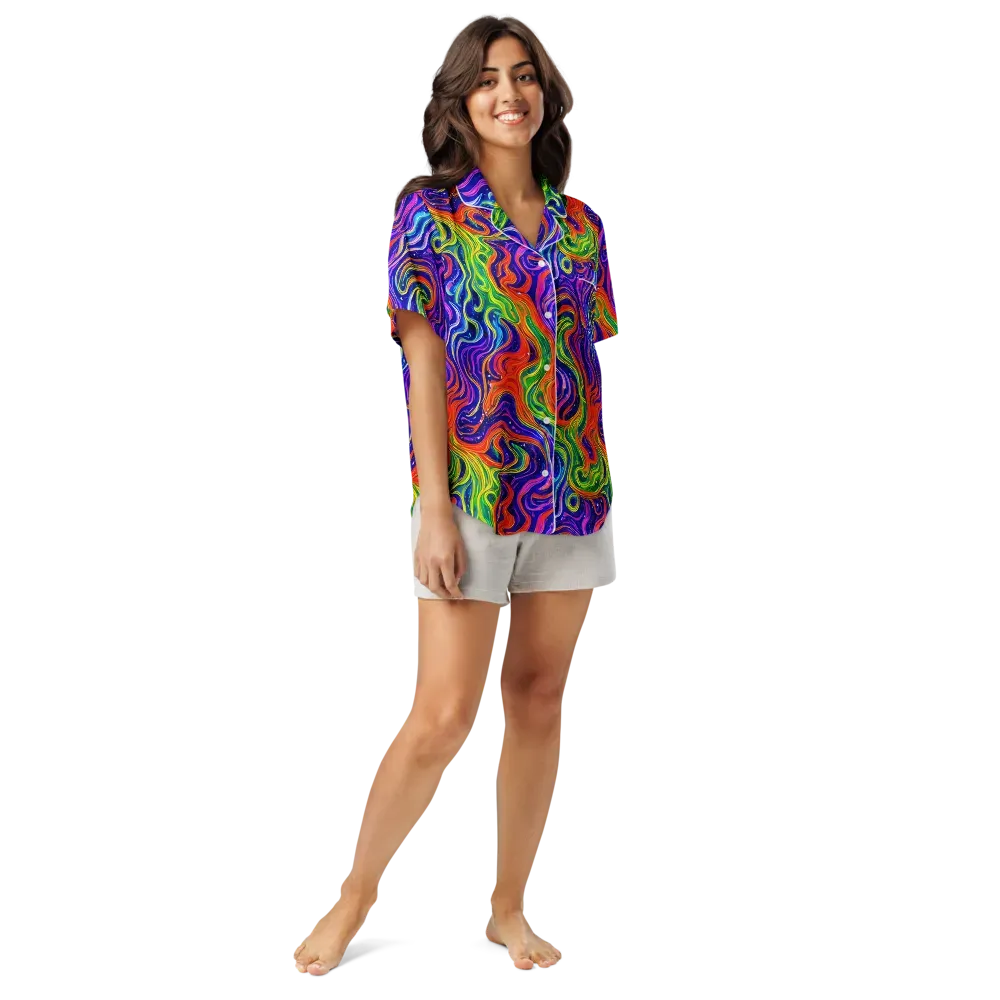 Kaleidoscope Tide on Women's Short Sleeve Pajama Top — Front