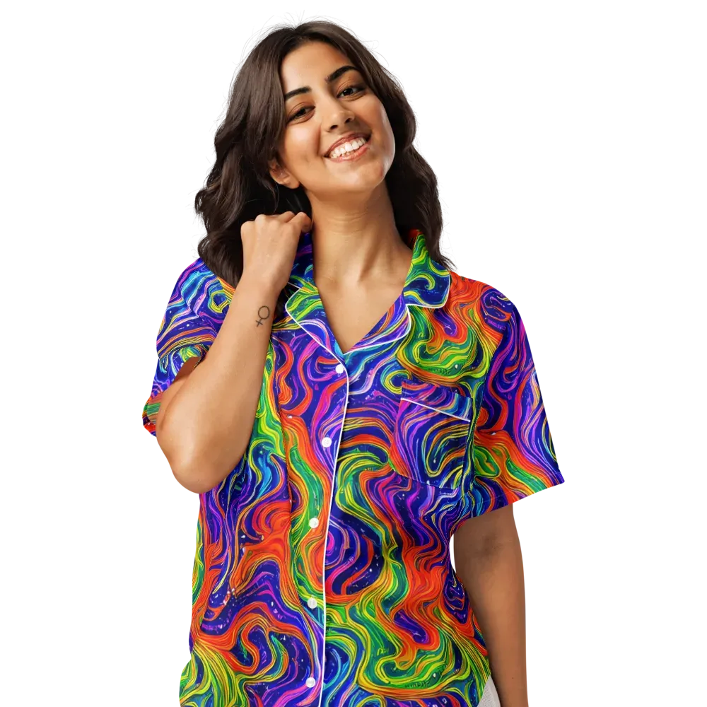 Kaleidoscope Tide on Women's Short Sleeve Pajama Top — Front