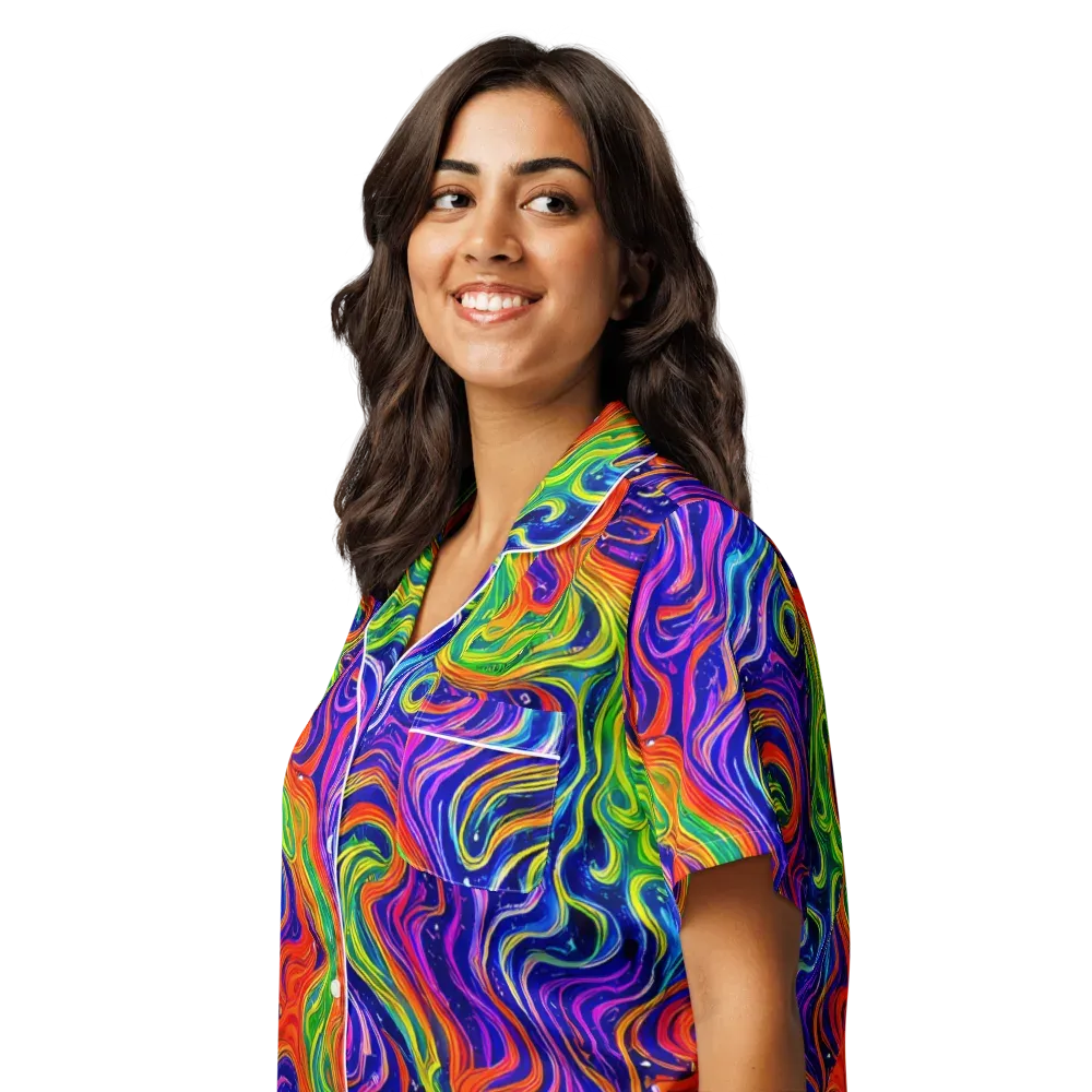 Kaleidoscope Tide on Women's Short Sleeve Pajama Top — Left Front
