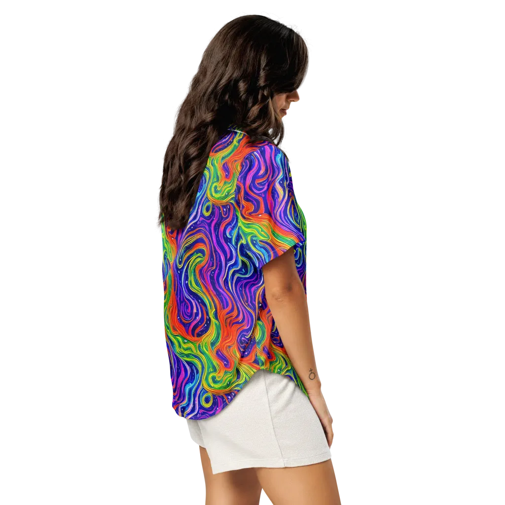 Kaleidoscope Tide on Women's Short Sleeve Pajama Top — Right Back