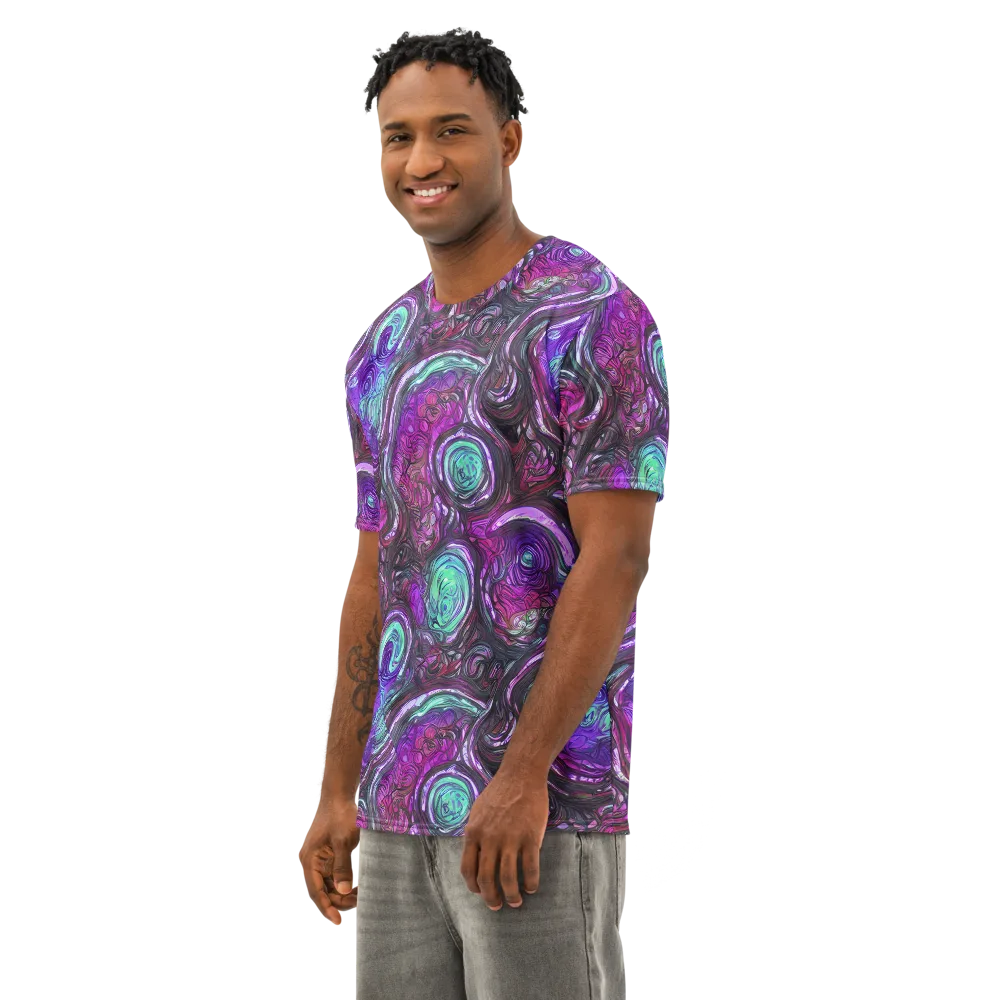 Neon Rosette on Men's Cotton Crew Neck T-Shirt — Left Front