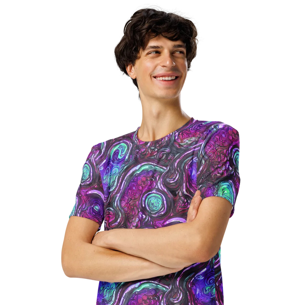Neon Rosette on Men's Crew Neck T-Shirt — Left Front