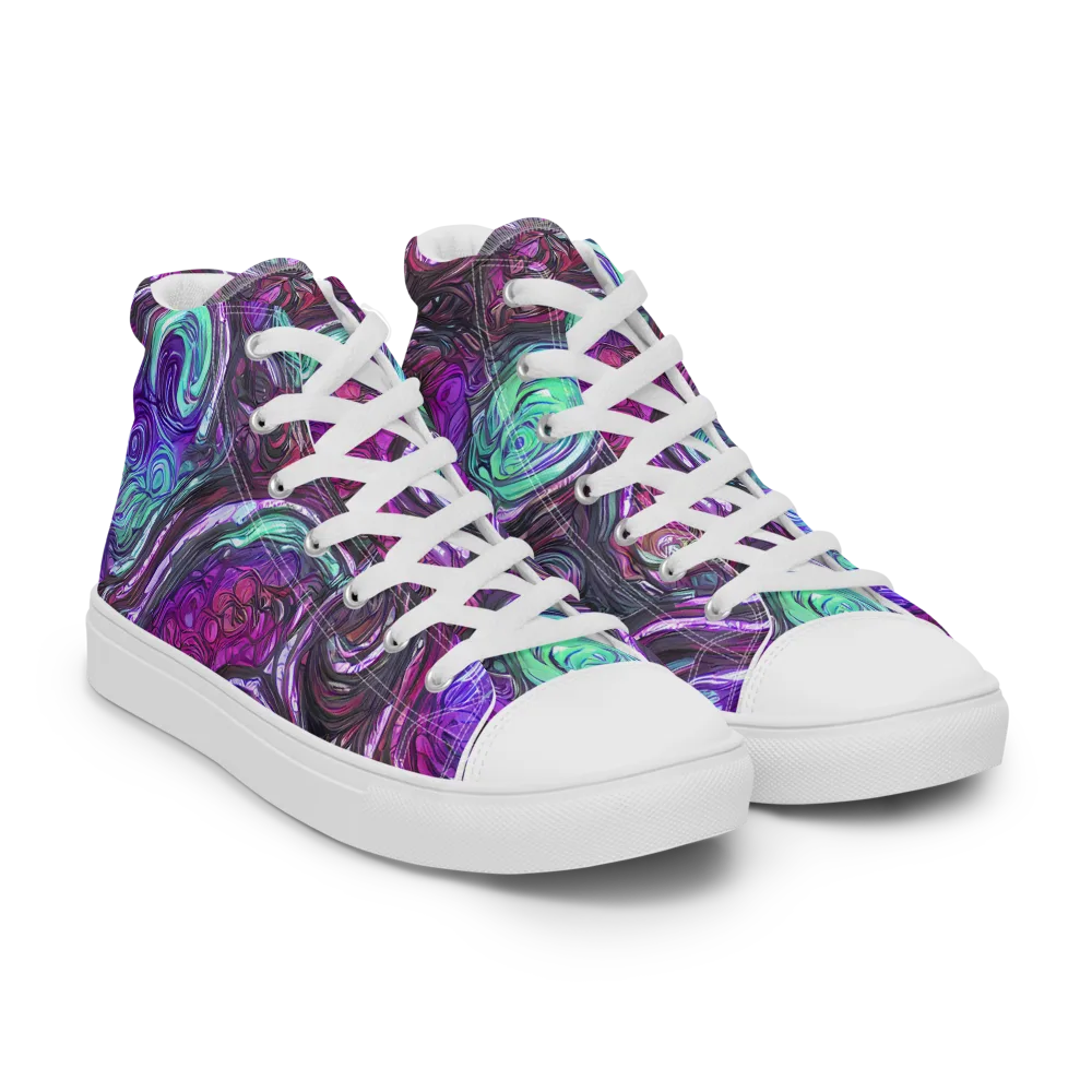 Neon Rosette on Men's High Top Canvas Shoes — Right Front