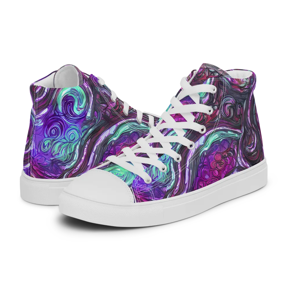 Neon Rosette on Men's High Top Canvas Shoes — Left
