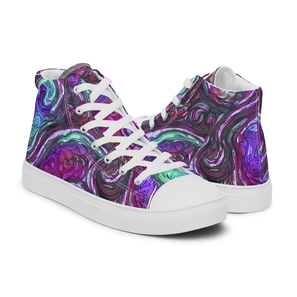 Neon Rosette on Men's High Top Canvas Shoes — Right