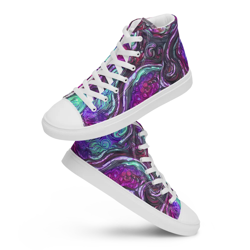 Neon Rosette on Men's High Top Canvas Shoes — Front