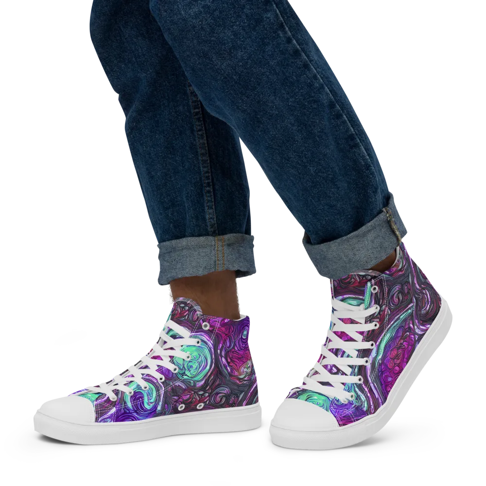 Neon Rosette on Men's High Top Canvas Shoes — Left