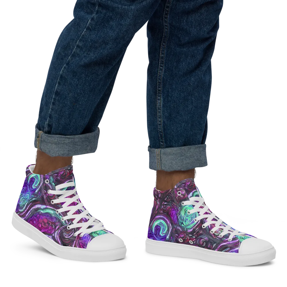 Neon Rosette on Men's High Top Canvas Shoes — Right