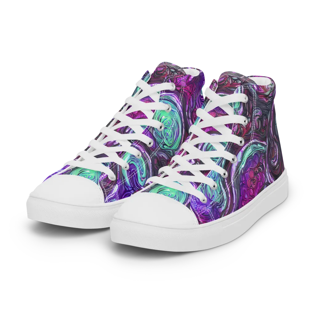 Neon Rosette on Women's High Top Canvas Shoes — Left Front