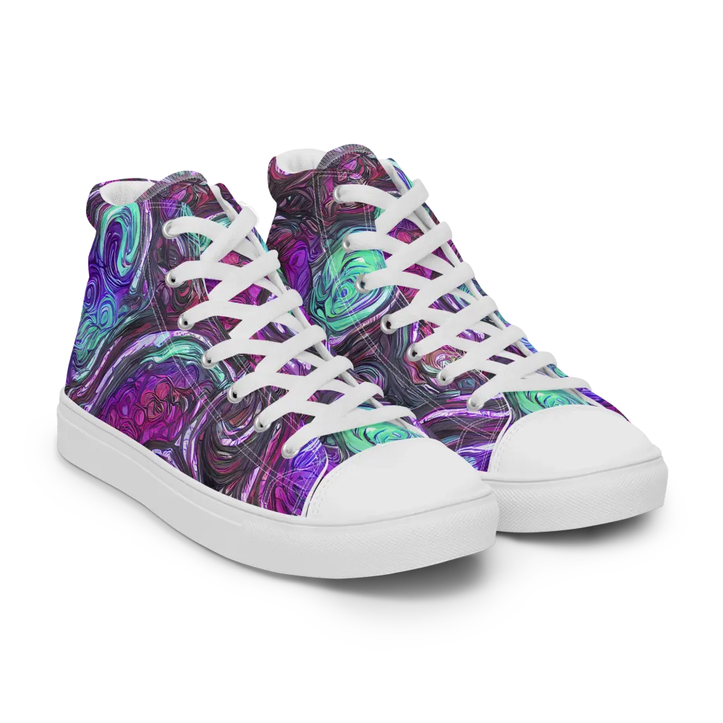 Neon Rosette on Women's High Top Canvas Shoes — Right Front