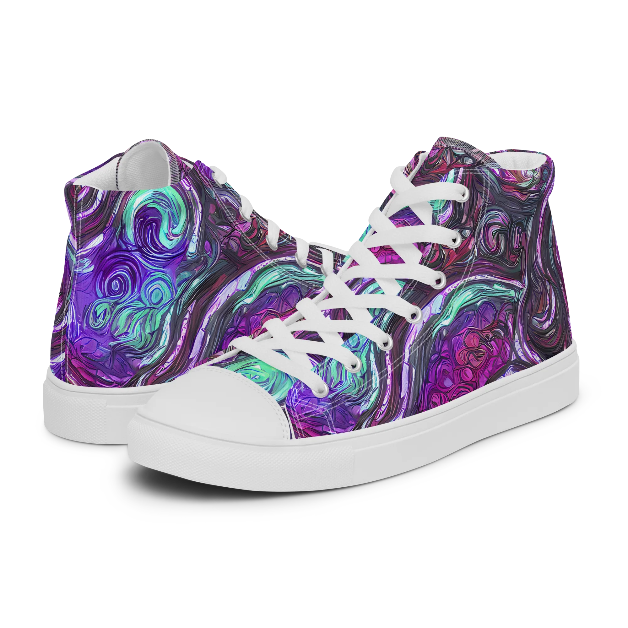 Neon Rosette on Women's High Top Canvas Shoes — Left