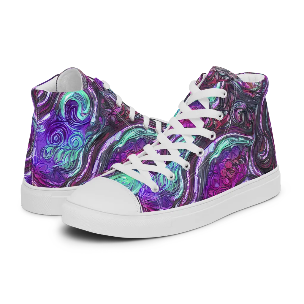 Neon Rosette on Women's High Top Canvas Shoes — Left