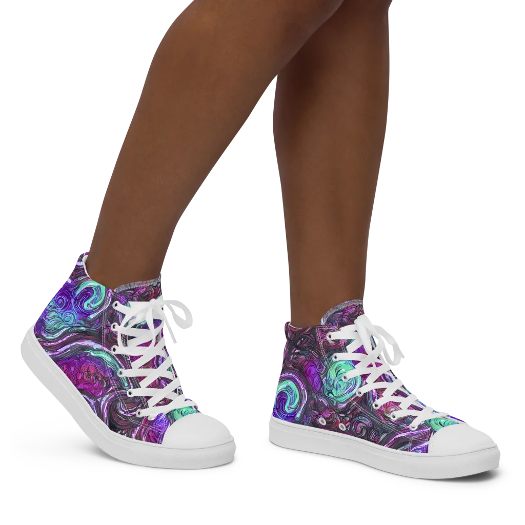 Neon Rosette on Women's High Top Canvas Shoes — Right
