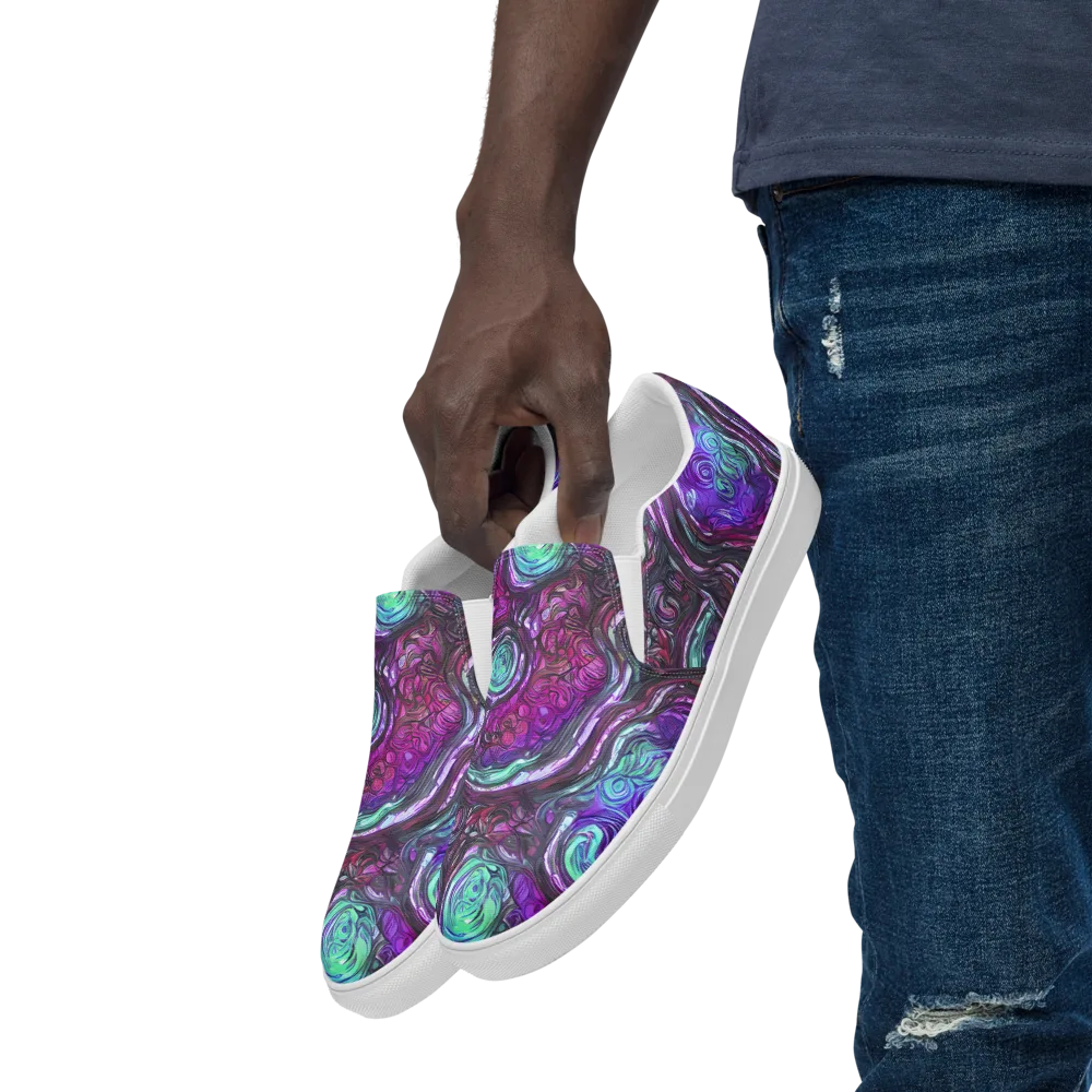 Neon Rosette on Men's Slip-On Canvas Shoes — Left Front