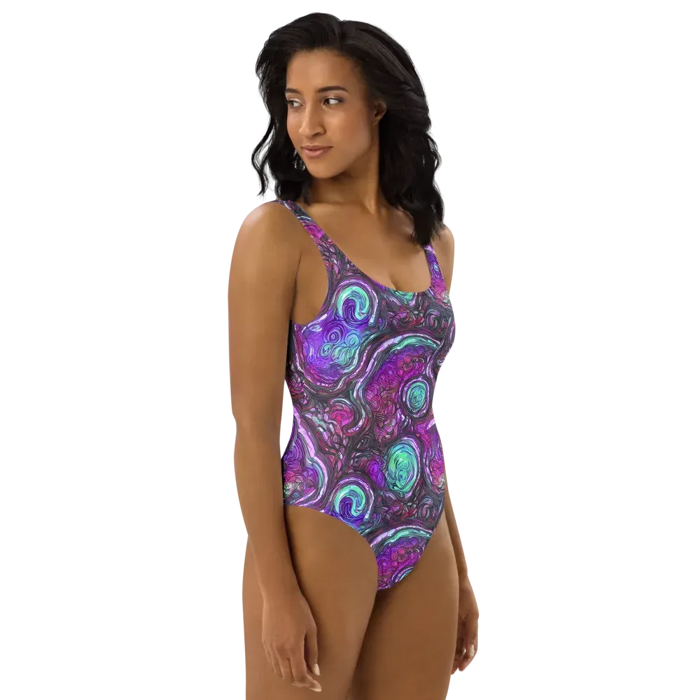 Neon Rosette on One-Piece Swimsuit — Right