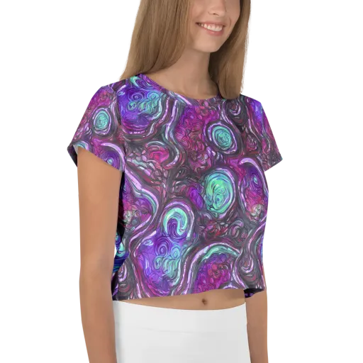 Neon Rosette on a Crop Tee