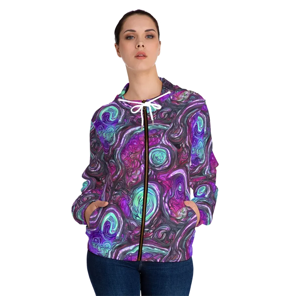 Neon Rosette on Women's Full-Zip Hoodie — Front On Person