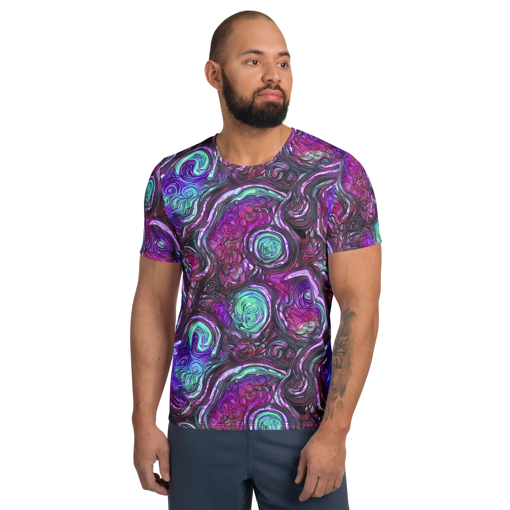 Neon Rosette on Men's Athletic T-Shirt — Front