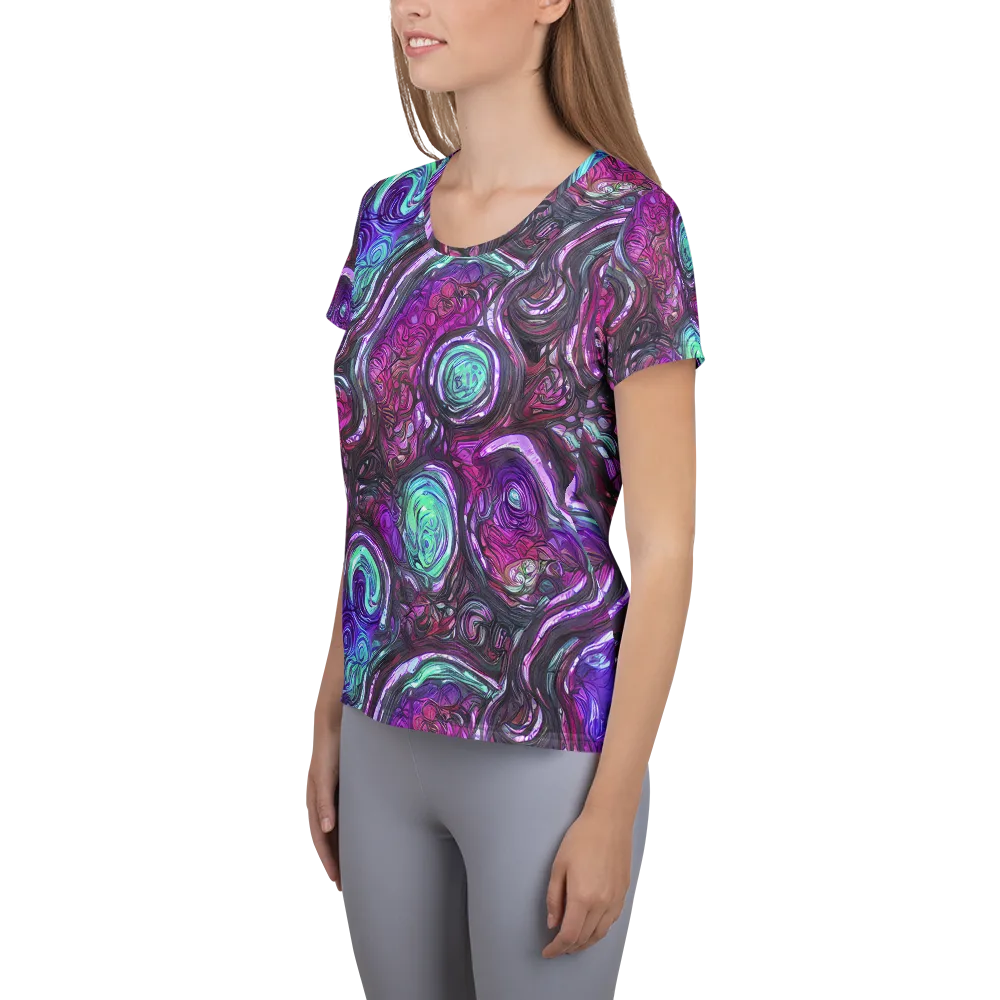 Neon Rosette on Women's Athletic T-Shirt — Left