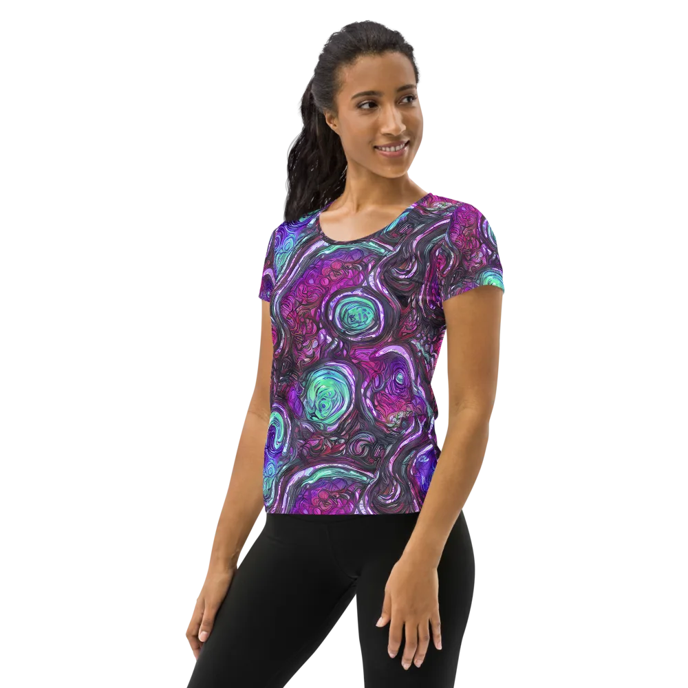 Neon Rosette on Women's Athletic T-Shirt — Left
