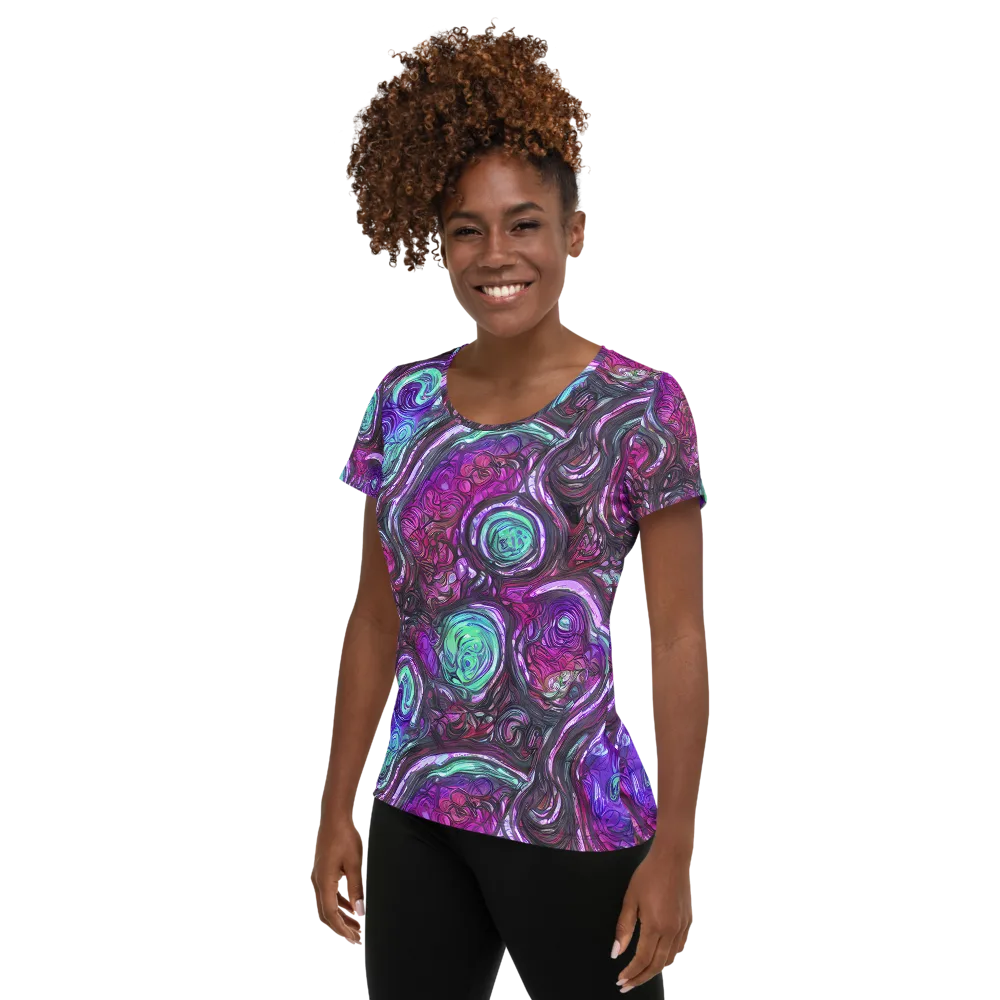 Neon Rosette on Women's Athletic T-Shirt — Left