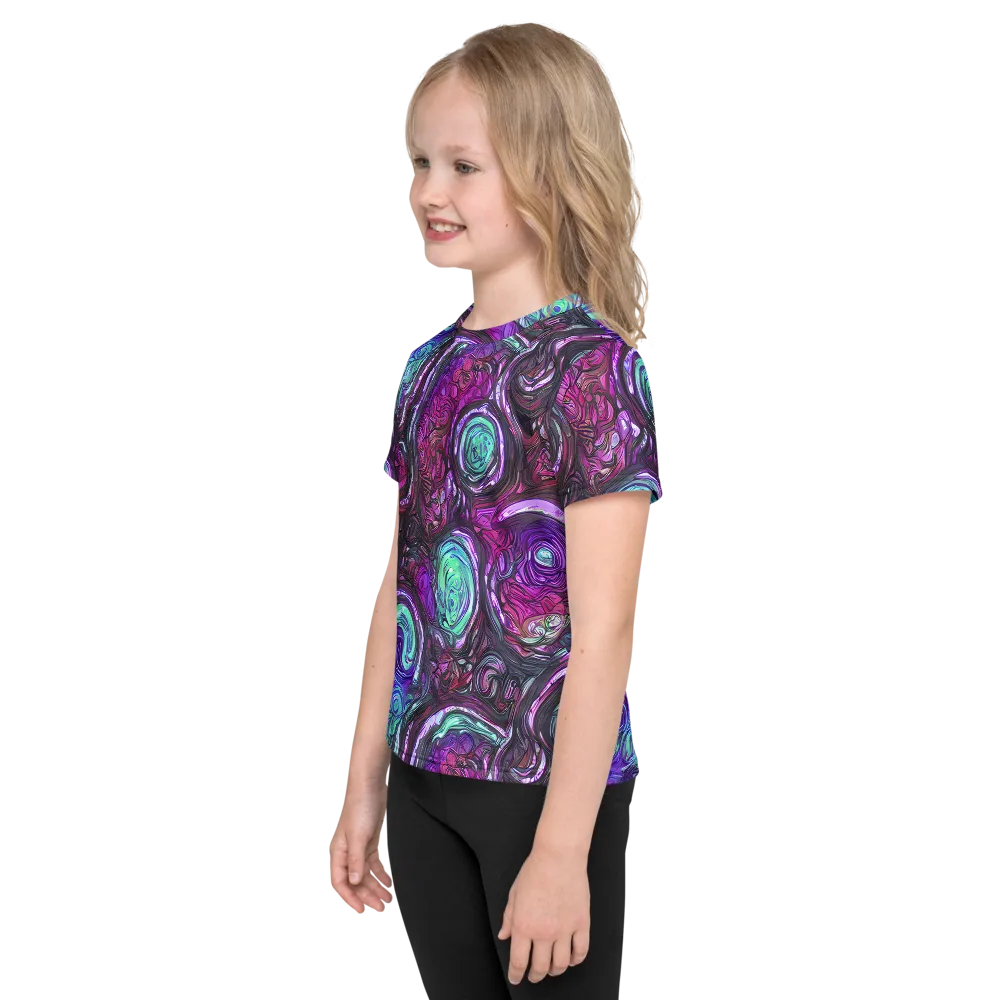 Neon Rosette on Kids Crew Neck T-Shirt — Left