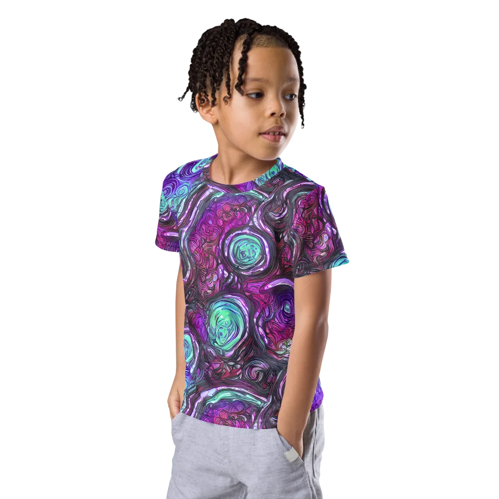 Neon Rosette on Kids Crew Neck T-Shirt — Left Front