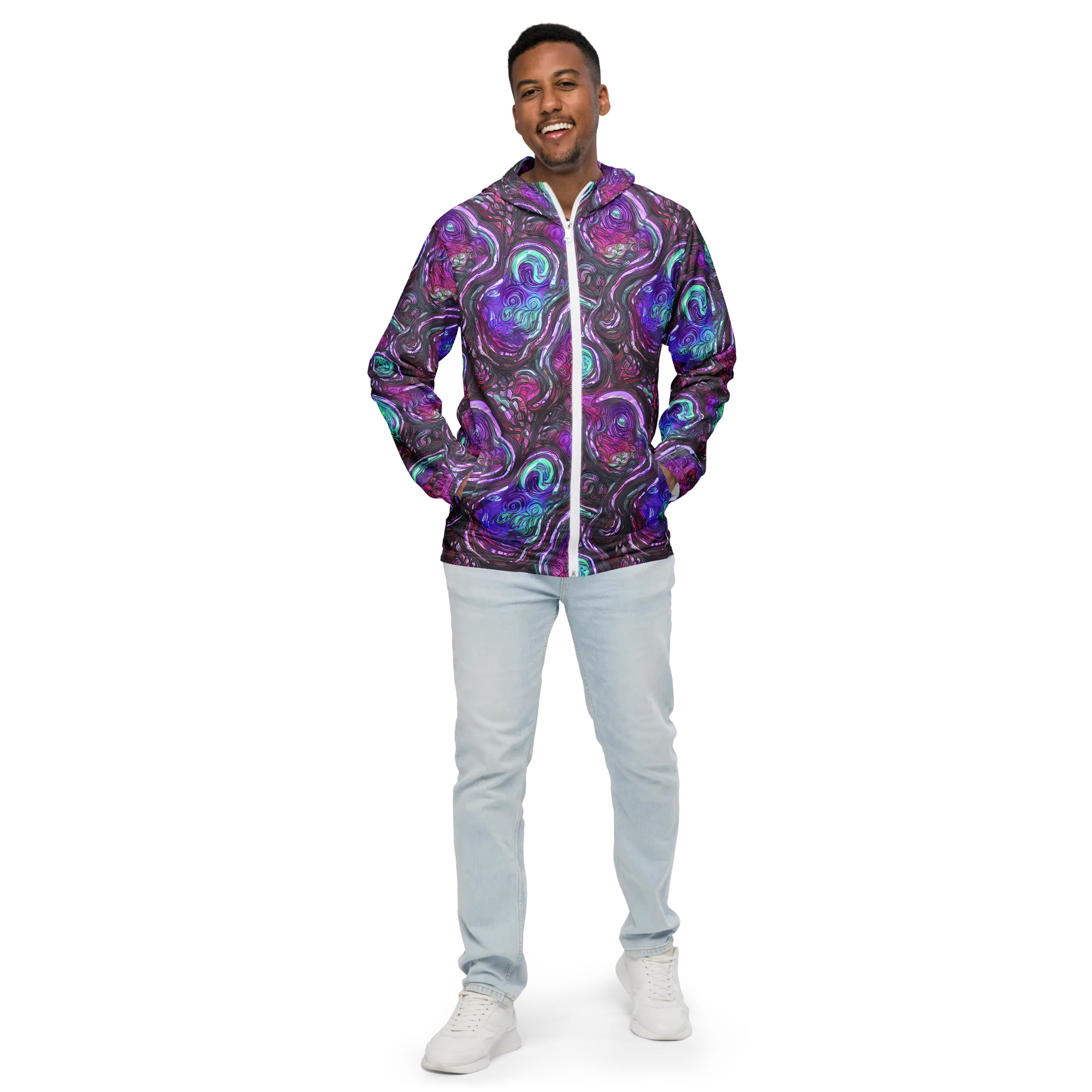 Neon Rosette on Men's Windbreaker — Front