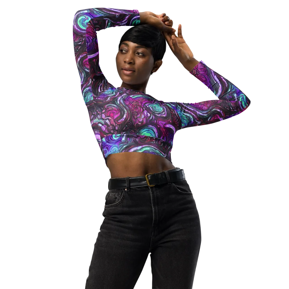 Neon Rosette on Long Sleeve Crop Top — Front