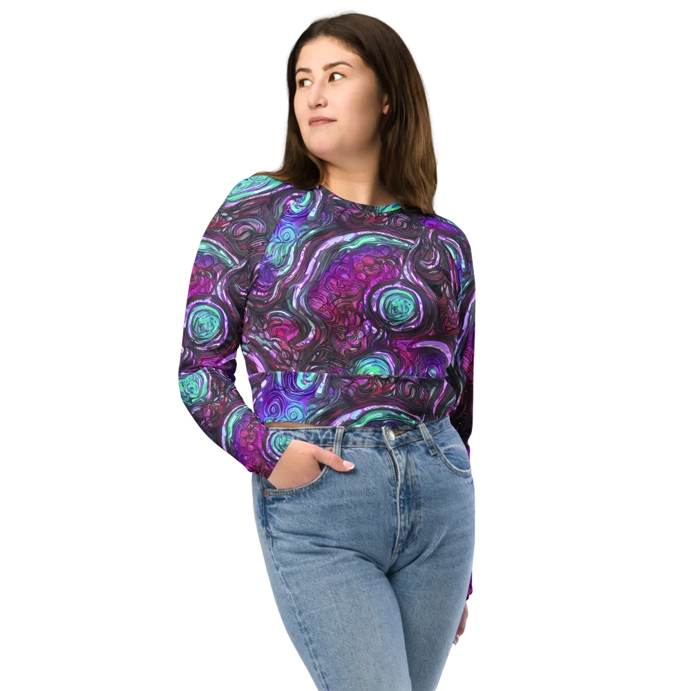 Neon Rosette on Long Sleeve Crop Top — Front