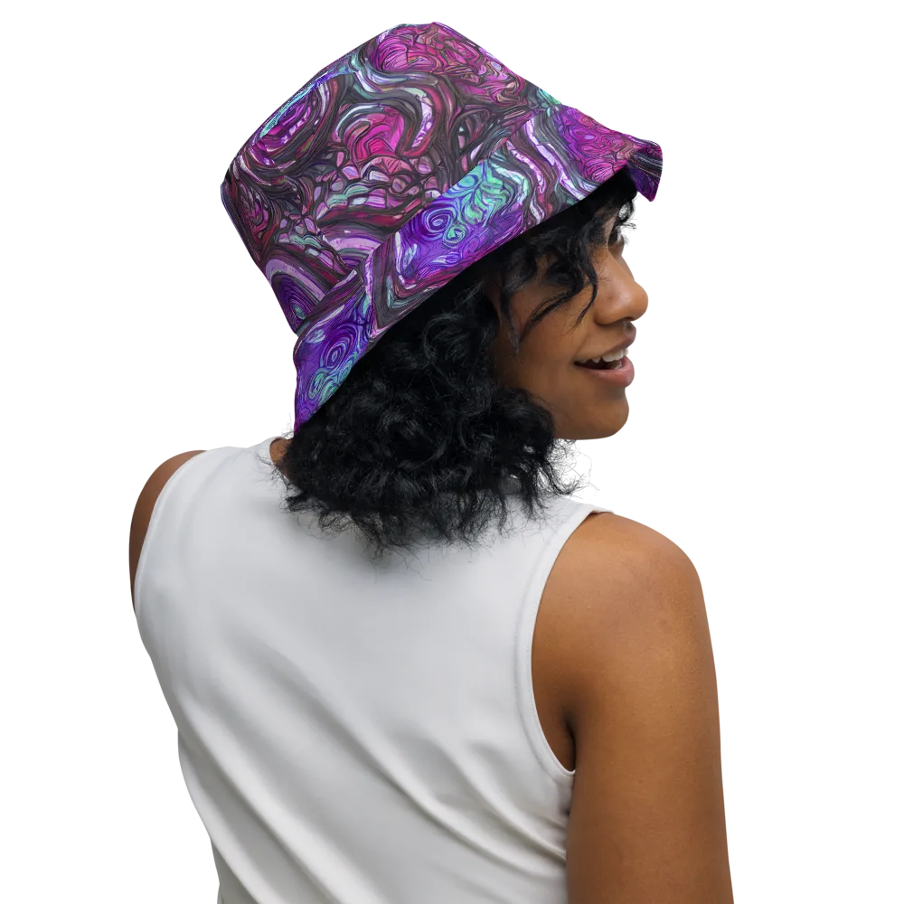 Neon Rosette on Reversible Bucket Hat — Right Outside
