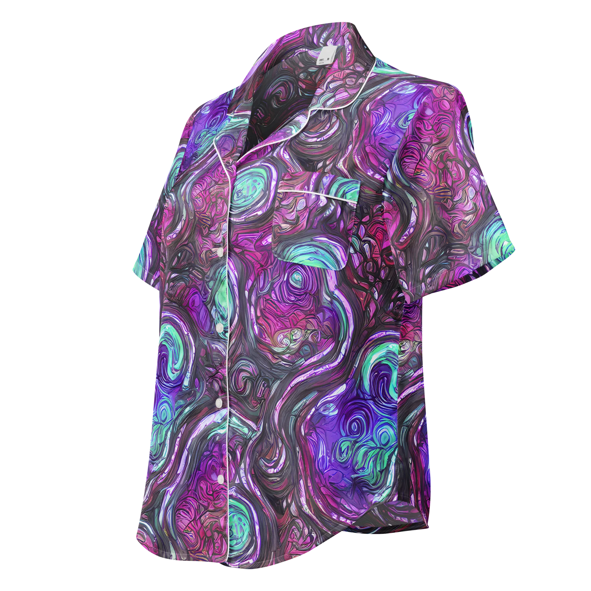Neon Rosette on Women's Short Sleeve Pajama Top — Left Front