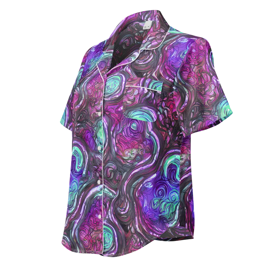 Neon Rosette on Women's Short Sleeve Pajama Top — Left Front