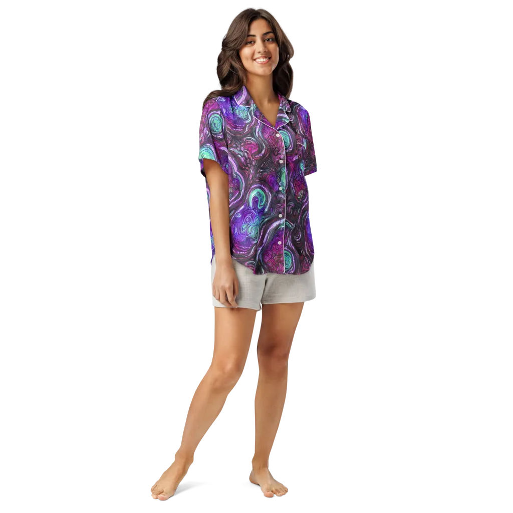 Neon Rosette on Women's Short Sleeve Pajama Top — Front