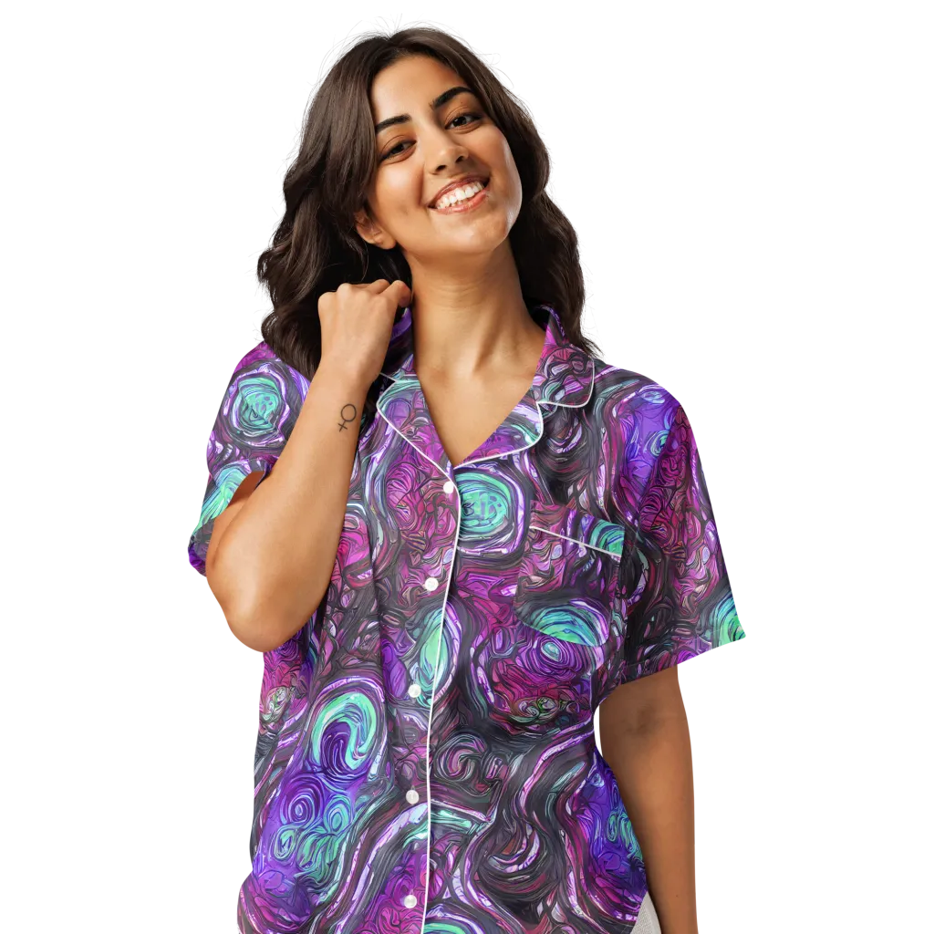Neon Rosette on Women's Short Sleeve Pajama Top — Front