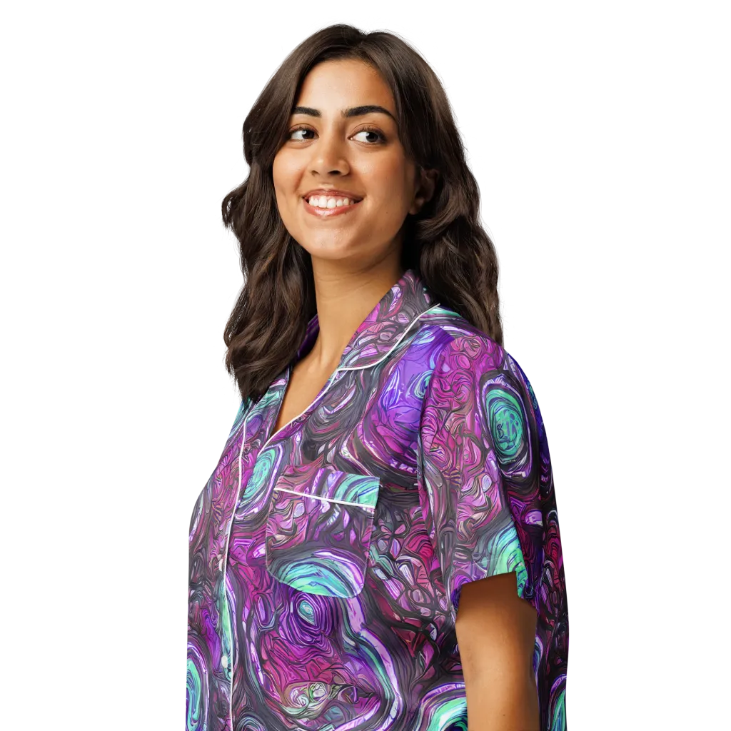 Neon Rosette on Women's Short Sleeve Pajama Top — Left Front