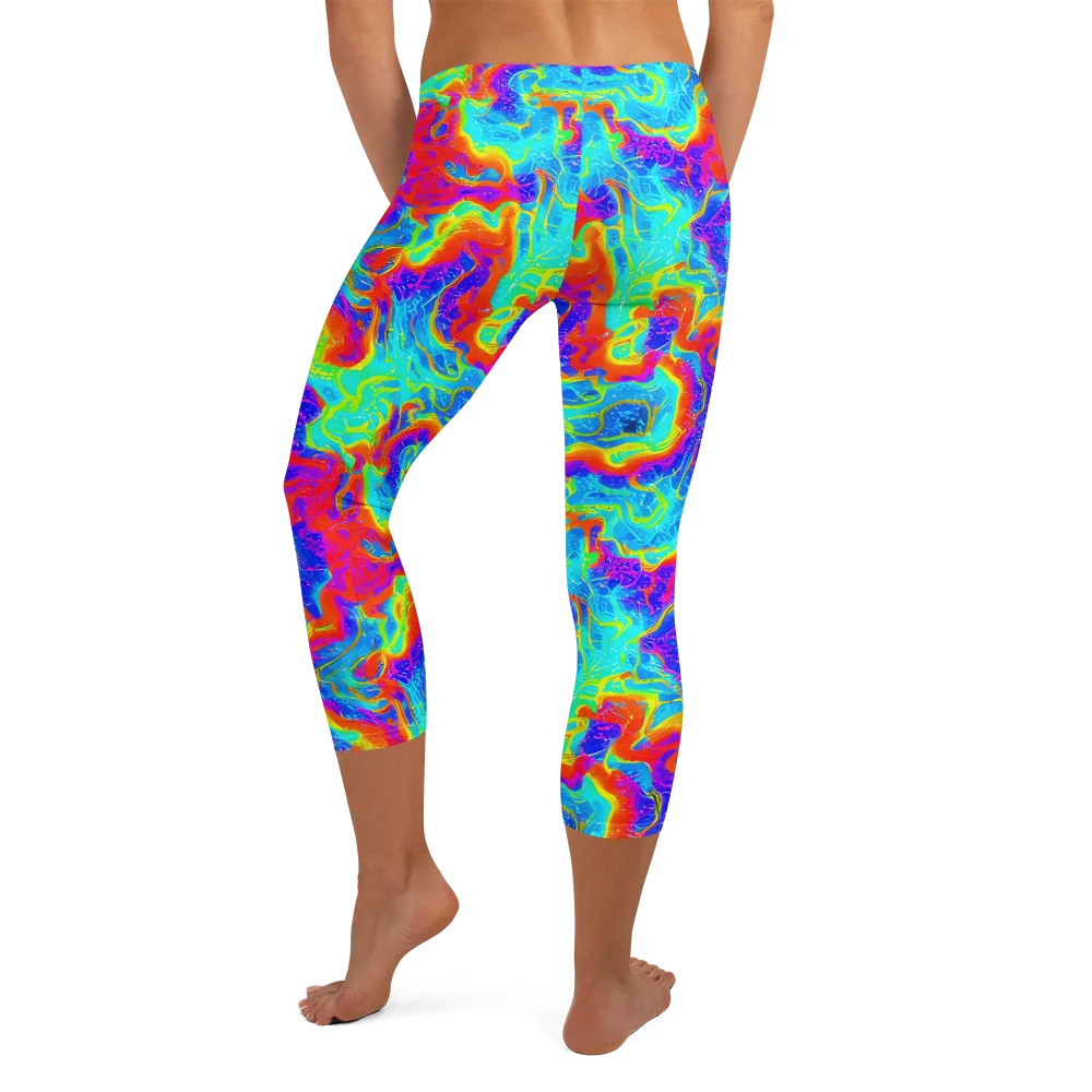 Tangerine Labyrinth on Capri Leggings — Back