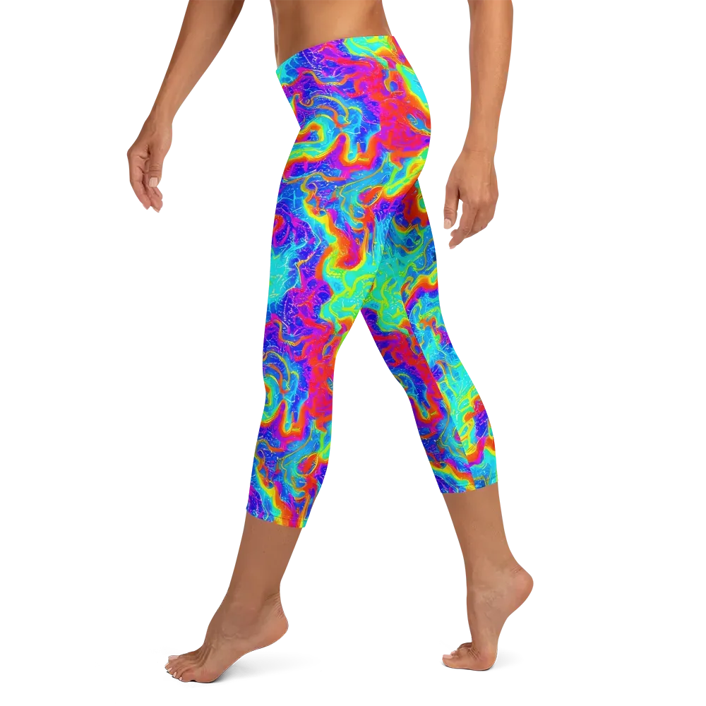 Tangerine Labyrinth on Capri Leggings — Left