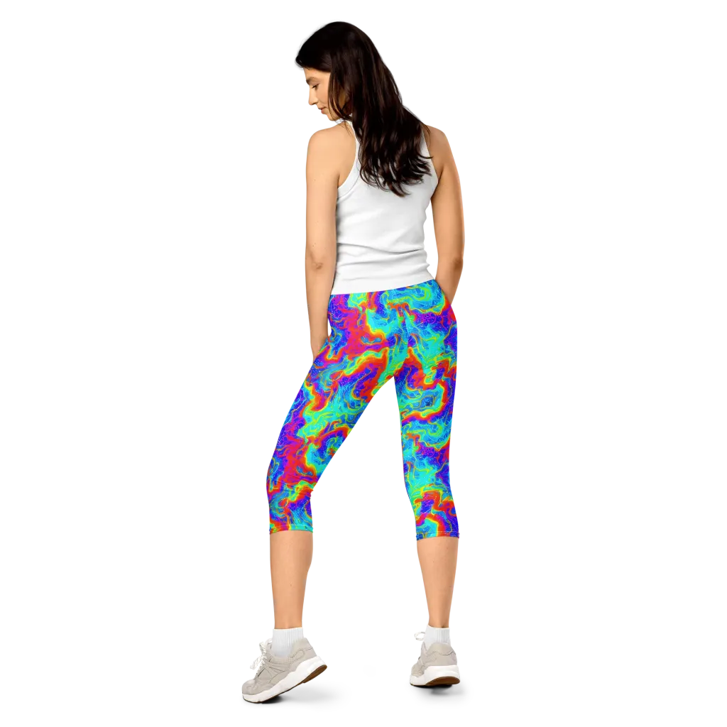 Tangerine Labyrinth on Capri Leggings — Back