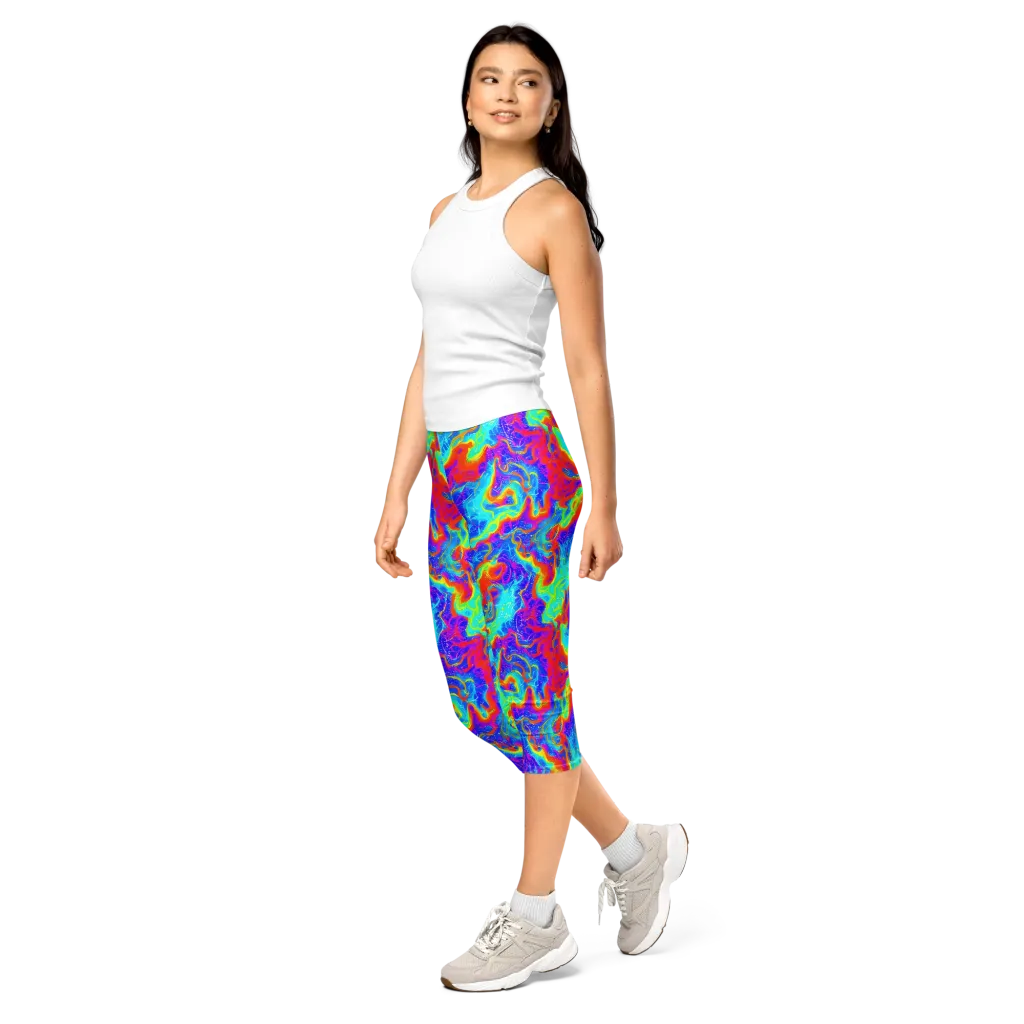 Tangerine Labyrinth on Capri Leggings — Left Front