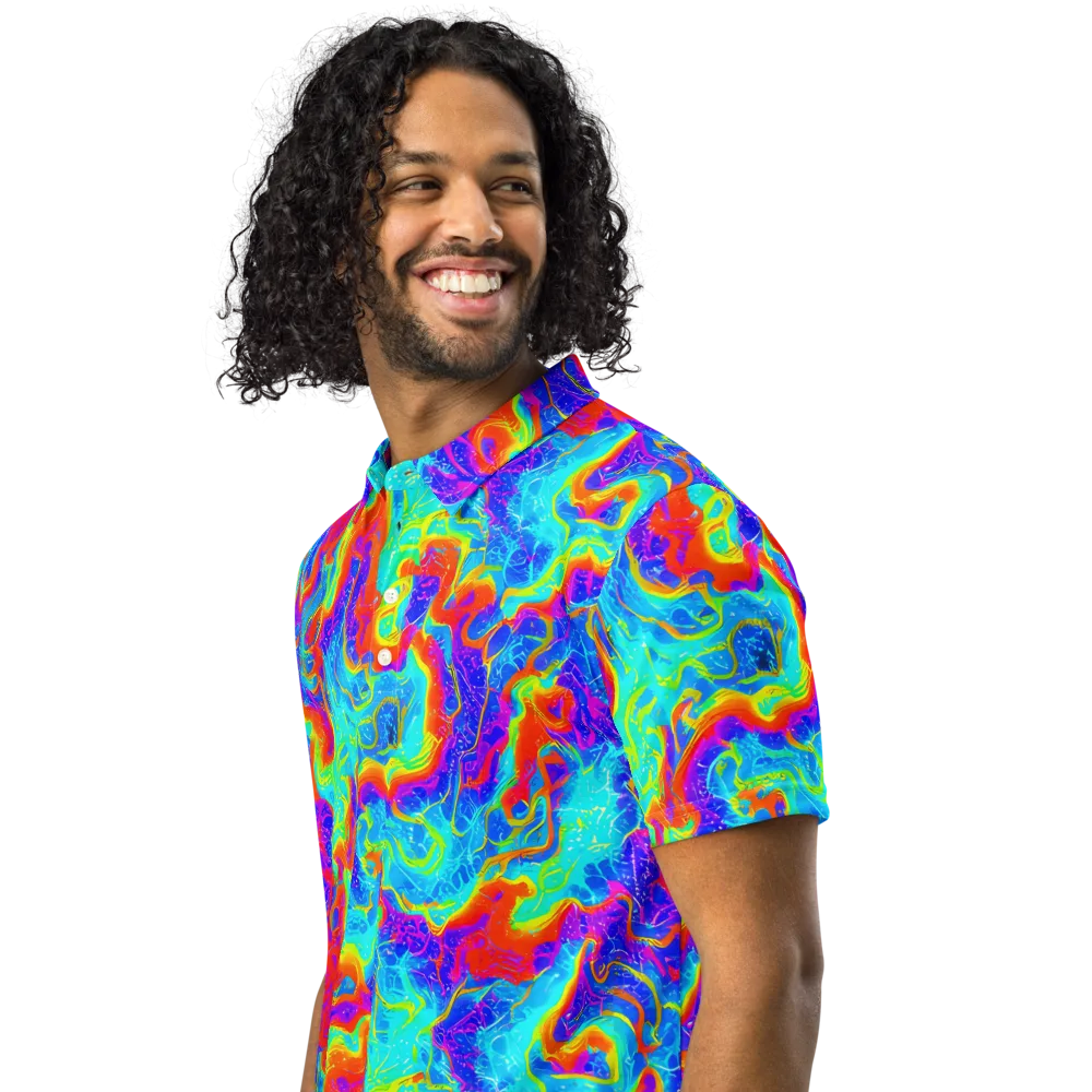 Tangerine Labyrinth on Men's Slim Fit Polo Shirt — Left Front