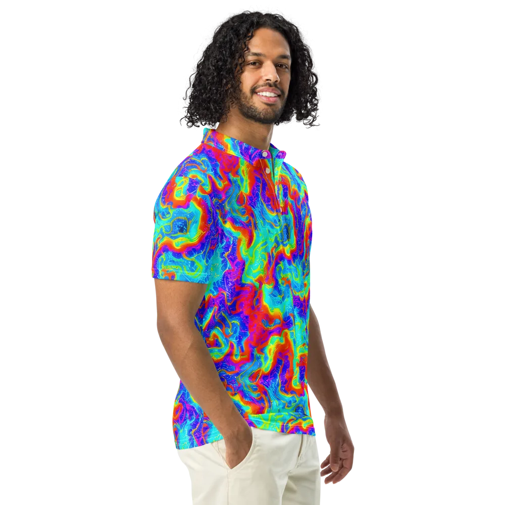 Tangerine Labyrinth on Men's Slim Fit Polo Shirt — Right Front
